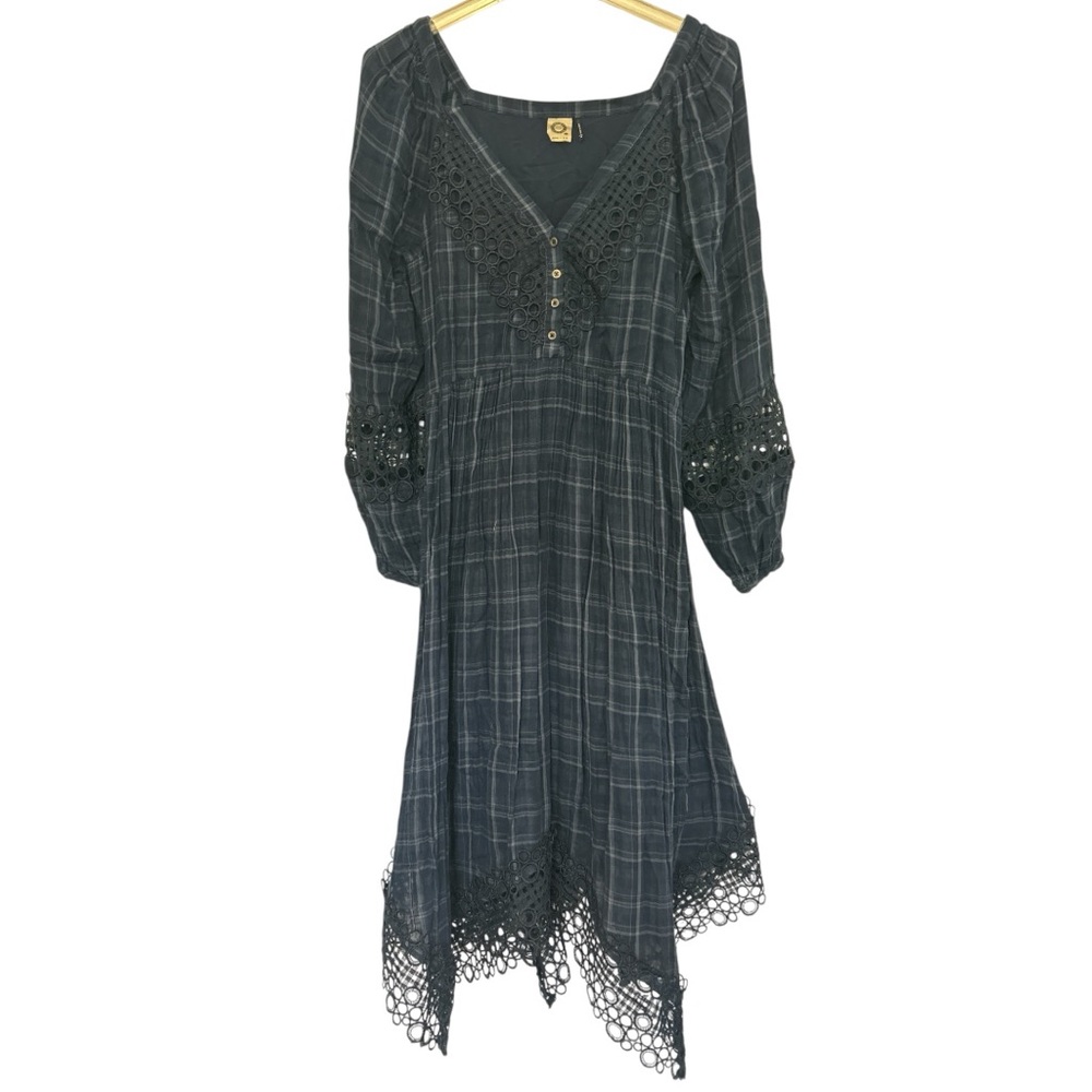Akemi + Kin Plaid Long Sleeve Dress with Lace Accents